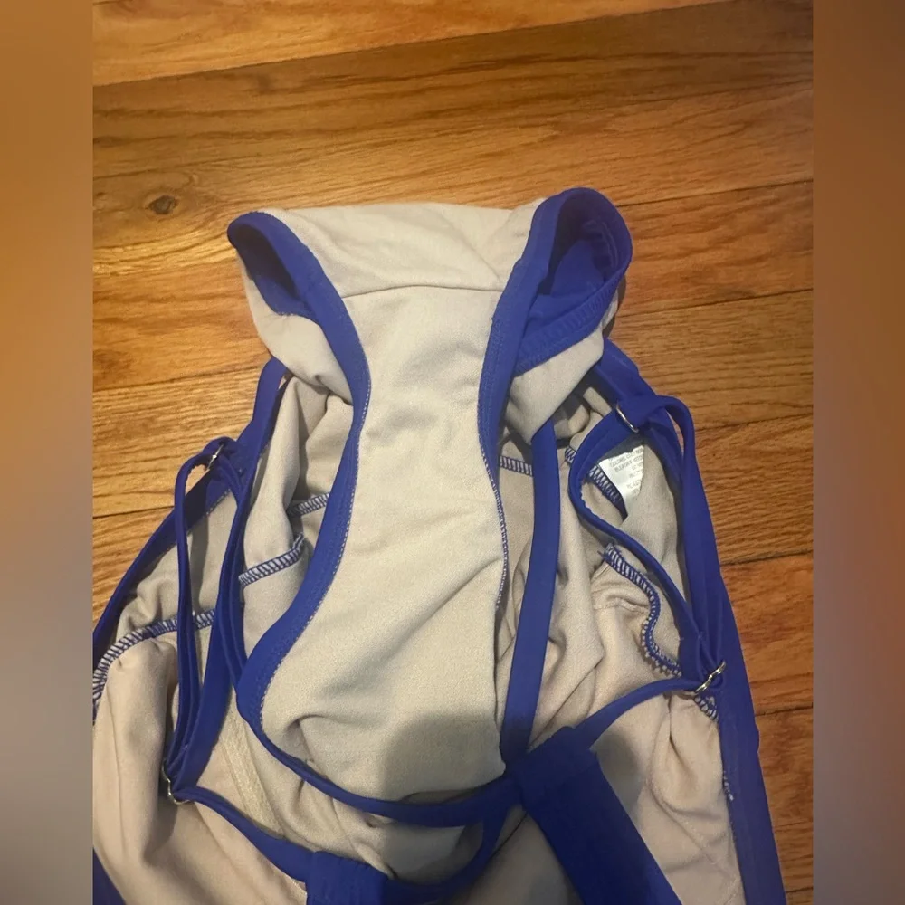 Kona Sol One‎ Piece Swimsuit Blue Small High Neck Strappy Back Missing Pads